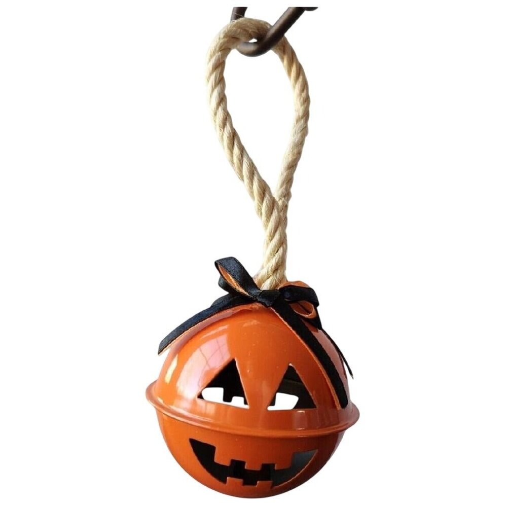 Vintage Halloween Jack O’Lantern Jingle Bell Ornament w/ Rope Hanger Large 3.5”